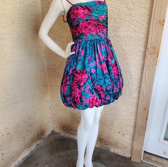 Inspire 1980s Tracy Reese Floral Silk Bubble Hem Party Dress, - Picture 5 of 8